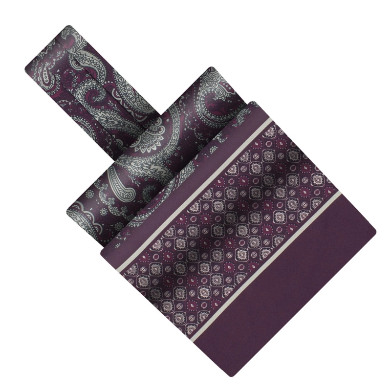 Fular - askot jedwabny bordowy elegancki w mikrowzór / paisley