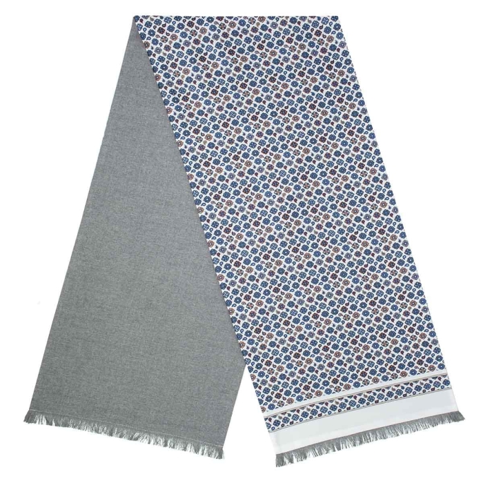 Męski szalik wykonany z jedwabiu i wełny we wzory i paisley biało-niebieski EM / wełniany - jedwabny