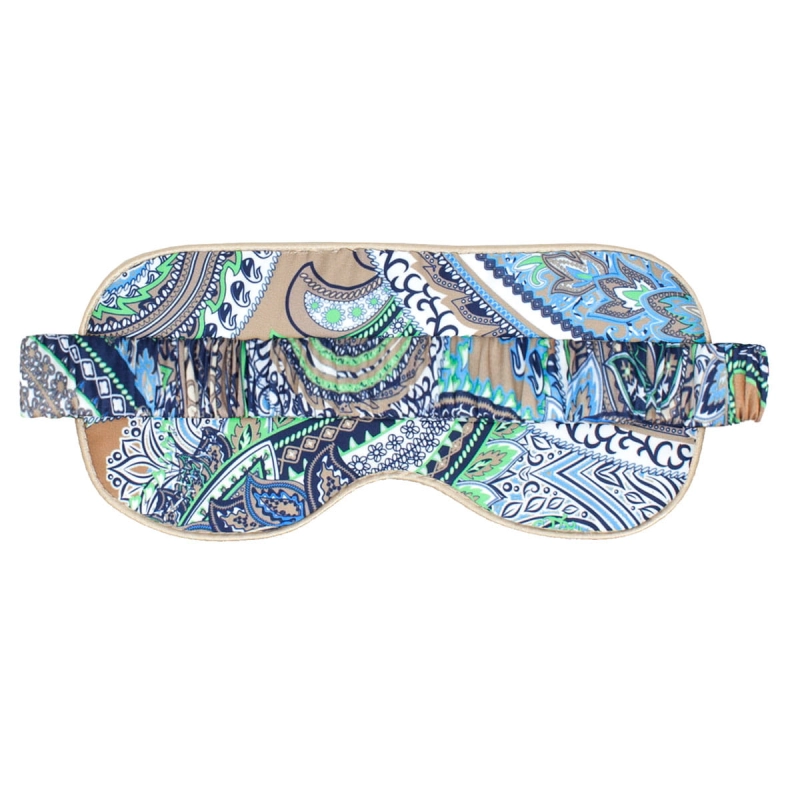 Jedwabna opaska do spania na oczy - wzory i paisley błękitna