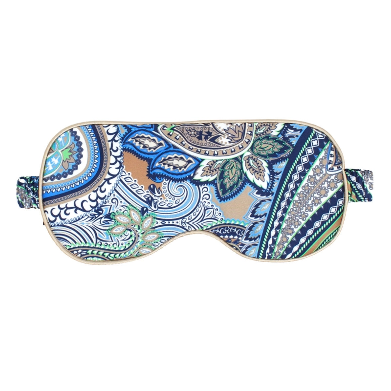 Jedwabna opaska do spania na oczy - wzory i paisley błękitna