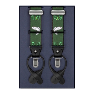 Szelki butelkowa zieleń / zielone w ryby zapinane na guziki z wykończeniem skórzanym w kolorze czarnym