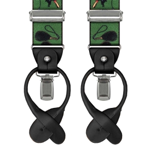 Szelki zielone w wędki zapinane na guziki z wykończeniem skórzanym w kolorze czarnym