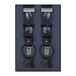 Szelki czarne w konie zapinane na guziki z wykończeniem skórzanym w kolorze czarnym