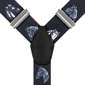 Szelki czarne w konie zapinane na guziki z wykończeniem skórzanym w kolorze czarnym