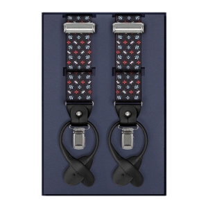 Szelki czarne w lilijki harcerskie zapinane na guziki z wykończeniem skórzanym w kolorze czarnym