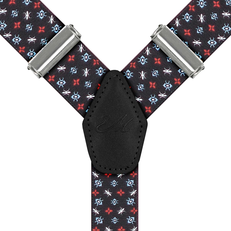 Szelki czarne w lilijki harcerskie zapinane na guziki z wykończeniem skórzanym w kolorze czarnym