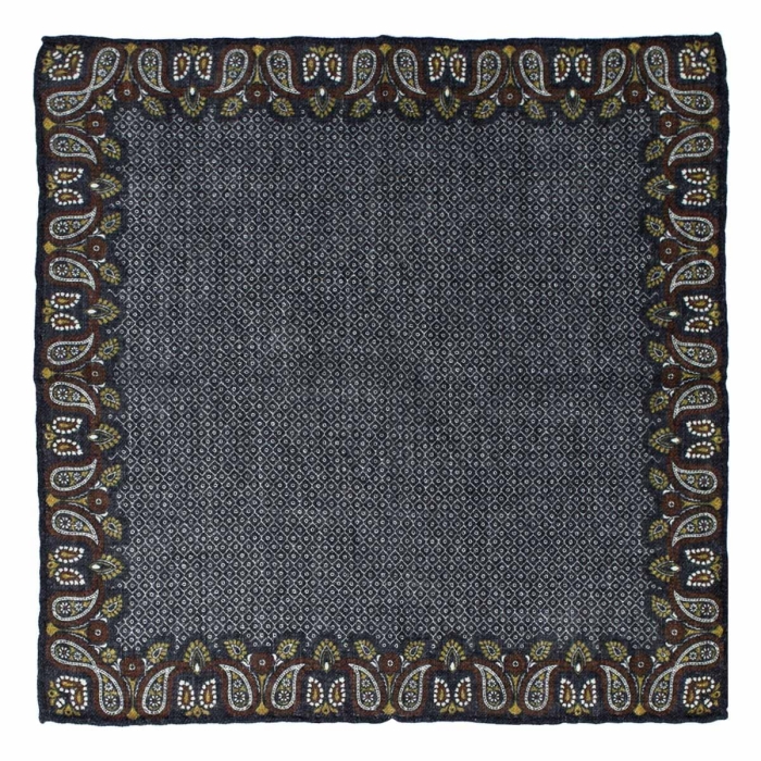 Poszetka wełniana / z wełny - granatowa we wzory i paisley