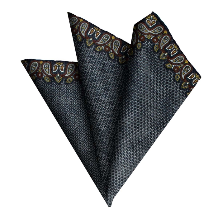 Poszetka wełniana / z wełny - granatowa we wzory i paisley