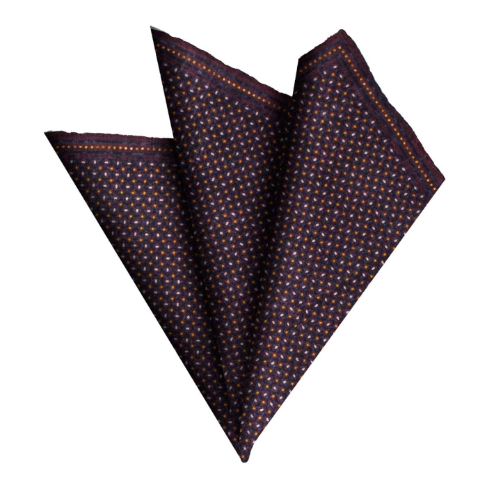 Poszetka wełniana / z wełny - bordowa w mikrowzorki