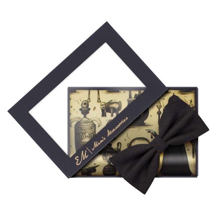 HALLOWEEN - Zestaw prezentowy dla mężczyzny w kolorze beżowym: mucha + poszetka zapakowane w pudełk