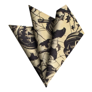 HALLOWEEN - Poszetka bawełniana beżowa w dynie i nietoperze (