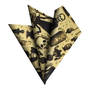 HALLOWEEN - Poszetka bawełniana beżowa w kościotrupy w stylu vintage