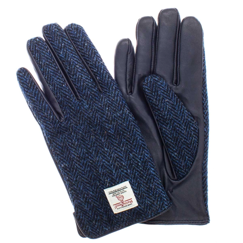 Rękawiczki wykonane ze skóry owczej i wełny Harris Tweed w kolorze granatowym z touch screen EM
