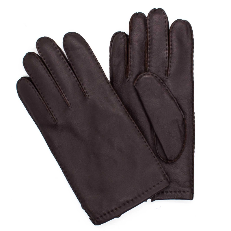 Rękawiczki wykonane ze skóry owczej w kolorze brązowym z touch screen