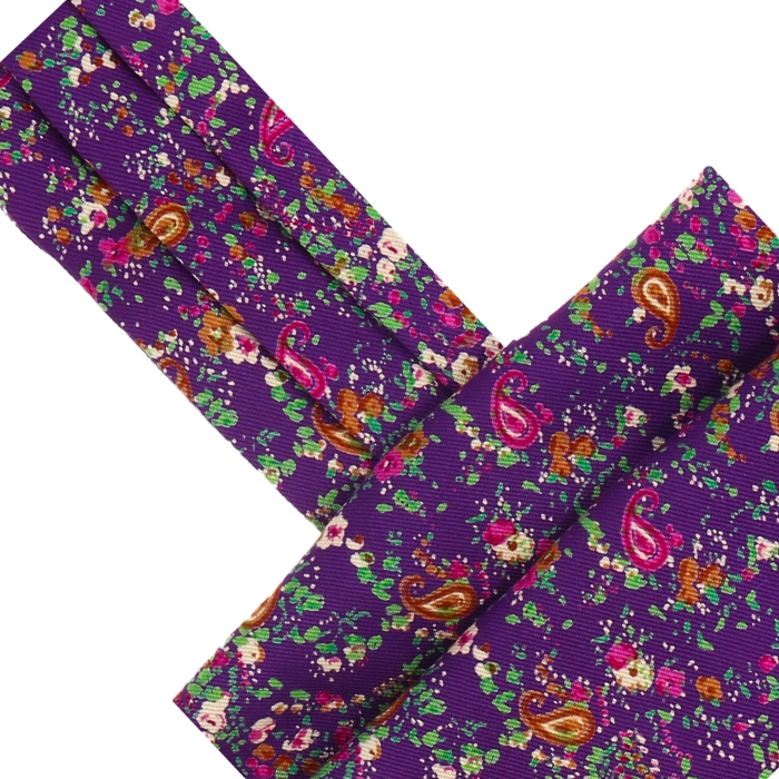 Fular bawełniany fioletowy w kwiatki i paisley