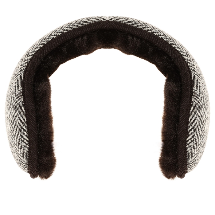Nauszniki zimowe szare / czarno - białe w pepitkę z wełny Harris Tweed z ociepleniem - składane