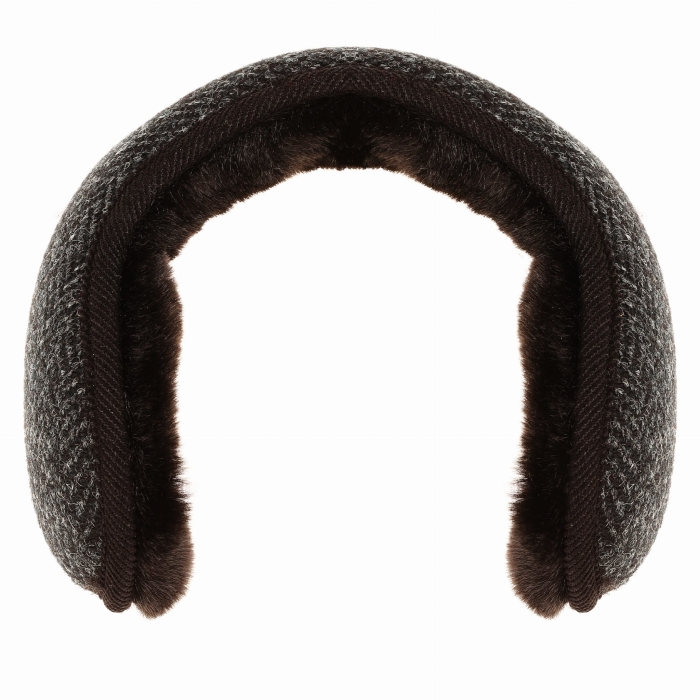 Nauszniki zimowe szare w pepitkę z wełny Harris Tweed z ociepleniem - składane