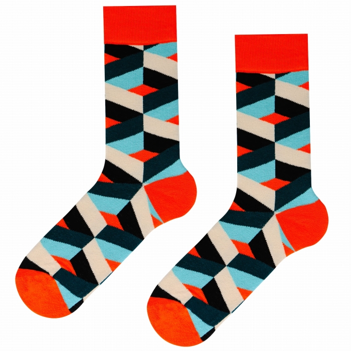 Skarpety kolorowe - zielono-pomarańczowe we wzory geometryczne