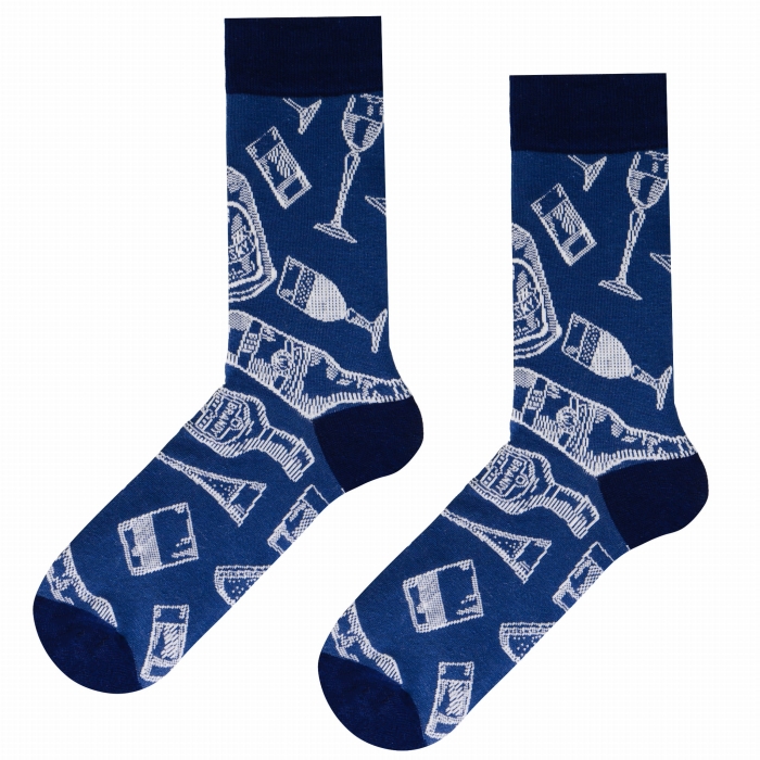 Skarpety kolorowe - niebieski - w kieliszki, z motywem alkoholowym