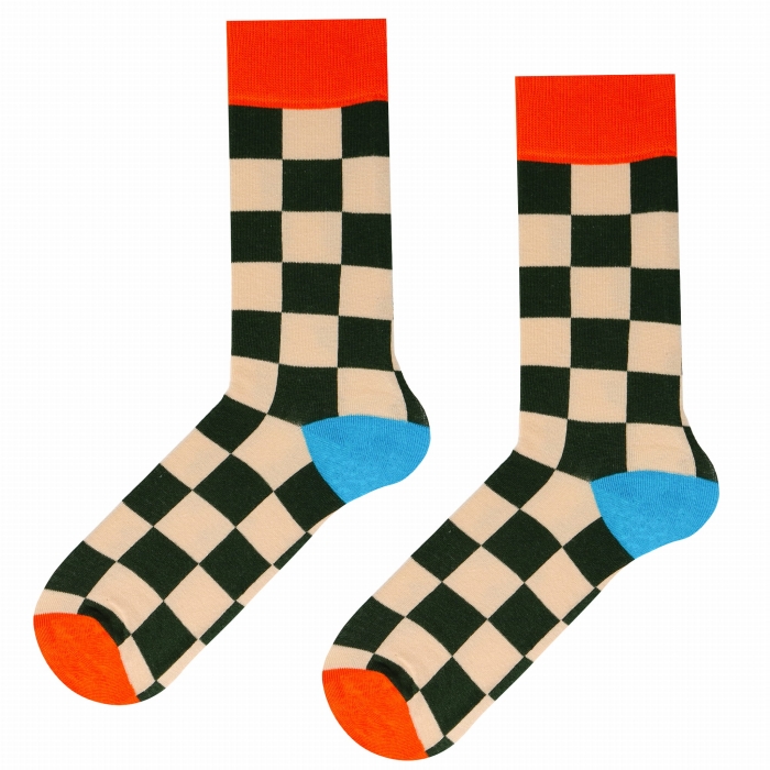 Skarpety kolorowe - beżowo-zielone w szachownicę