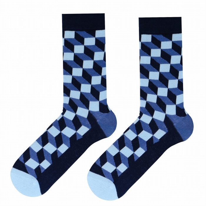 Skarpety kolorowe - niebieskie - w geometryczny wzór