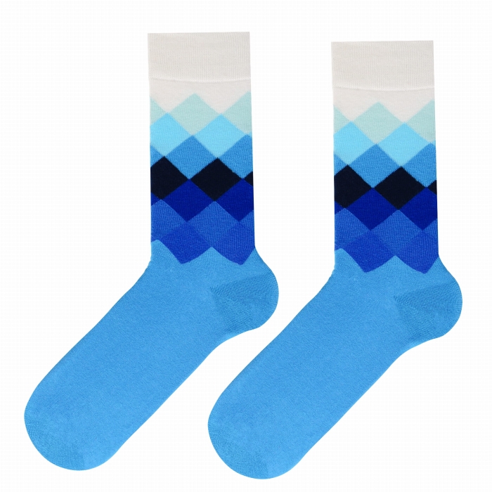 Skarpety kolorowe - niebieskie - romby / geometryczne