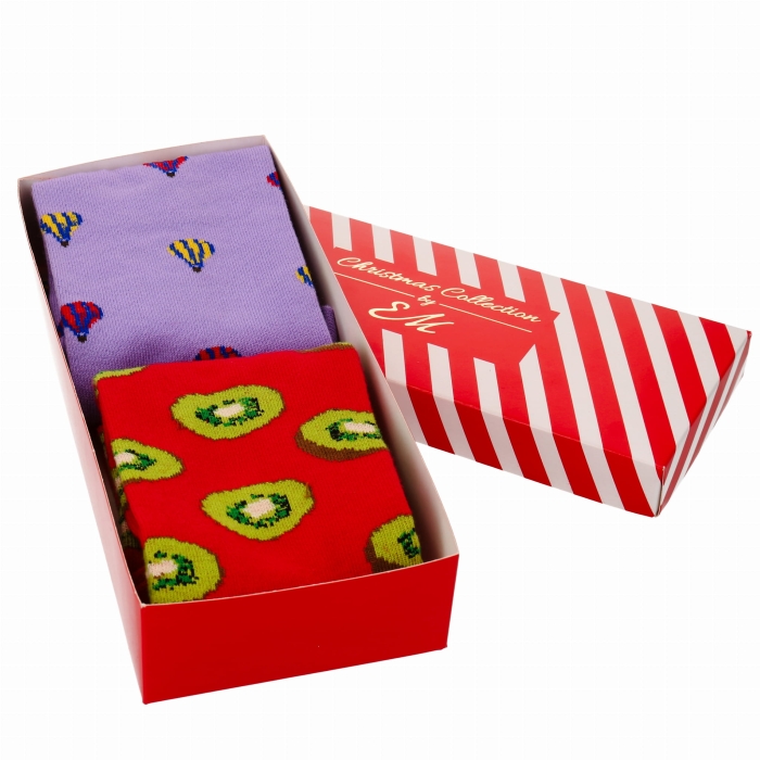 Zestaw 2 par skarpet kolorowych - kiwi + balony