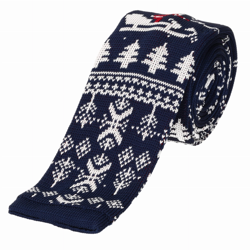 Knit świąteczny w choinki i mikołaja - krawat dzianinowy zakończony na równo EM