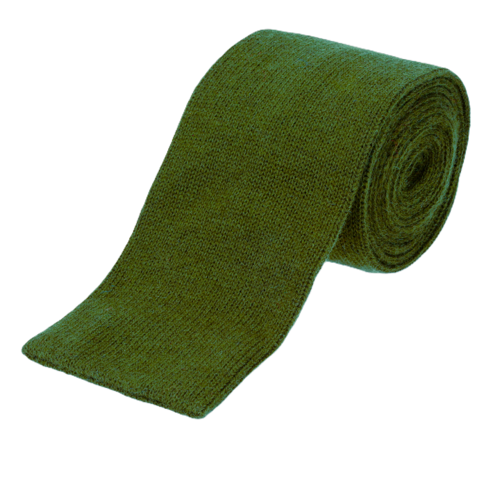 Knit wełniany zielony khaki gładki - krawat dzianinowy zakończony na równo