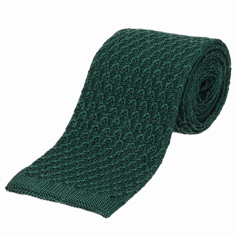 Knit bordowy gładki jedwabny - krawat dzianinowy zakończony na równo