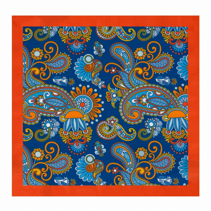 Poszetka kolorowa - pomarańczowo-niebieska w paisley i wzory