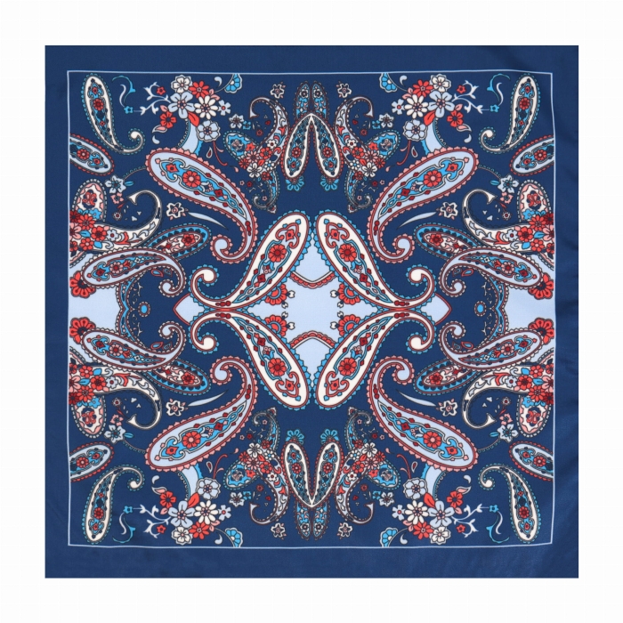 Poszetka klasyczna granatowo - błękitny w paisley i wzory