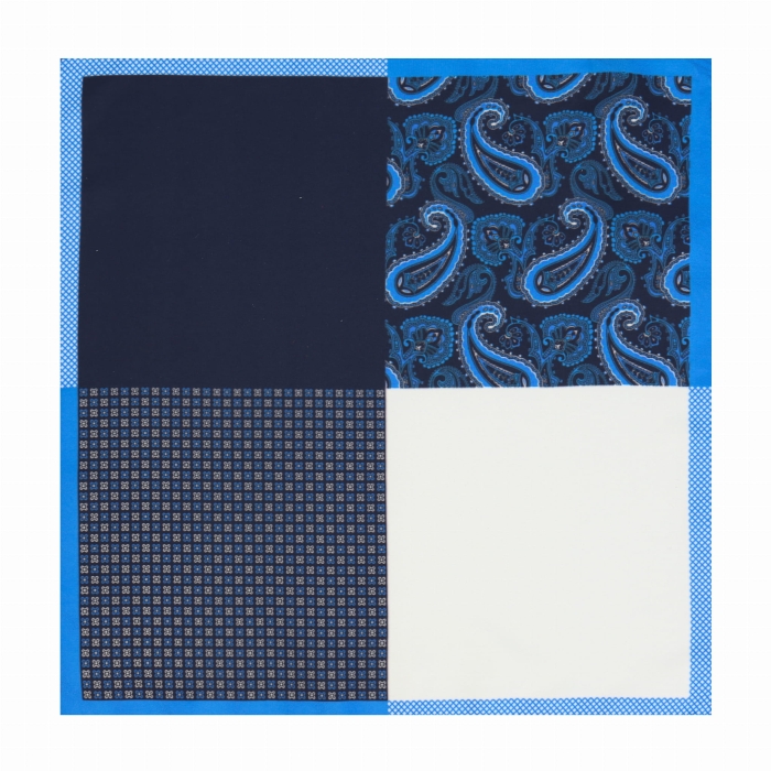 Poszetka klasyczna granatowo - niebieska poczwórna we wzory i paisley