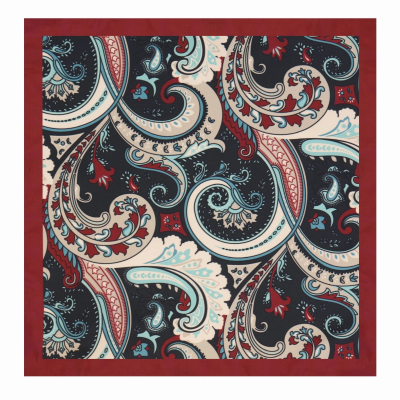 Poszetka klasyczna bordowo - beżowa w paisley i wzory