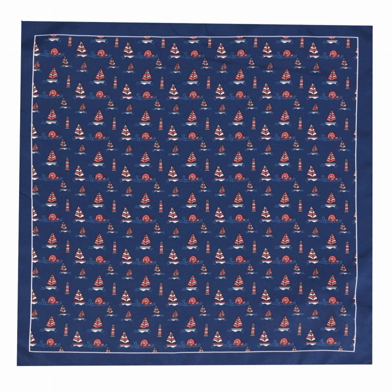 Poszetka klasyczna granatowa w motyw żeglarski / żaglówki