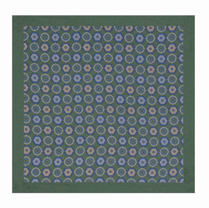 Poszetka jedwabna klasyczna zielona w eleganckie wzory