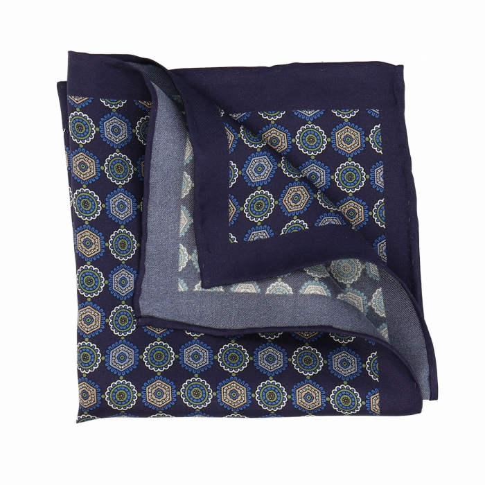 Poszetka jedwabna klasyczna granatowa w eleganckie wzory
