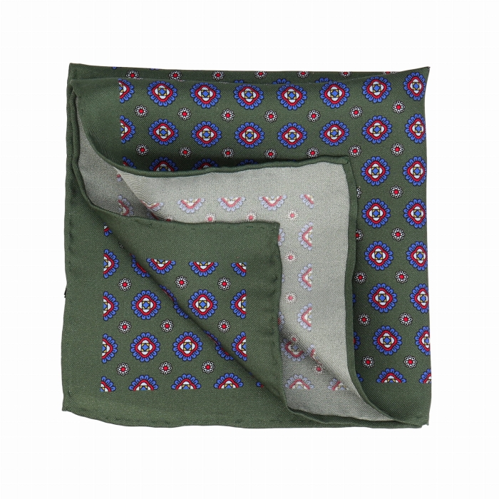 Poszetka jedwabna klasyczna bordow w kwiatki