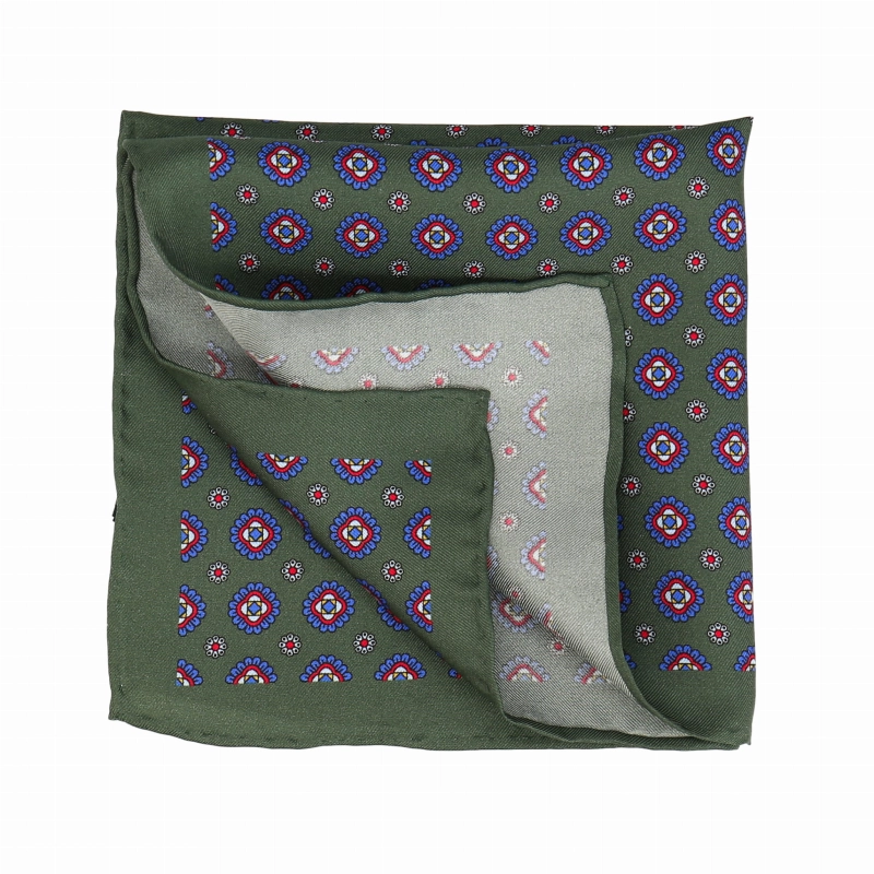 Poszetka jedwabna klasyczna bordow w kwiatki