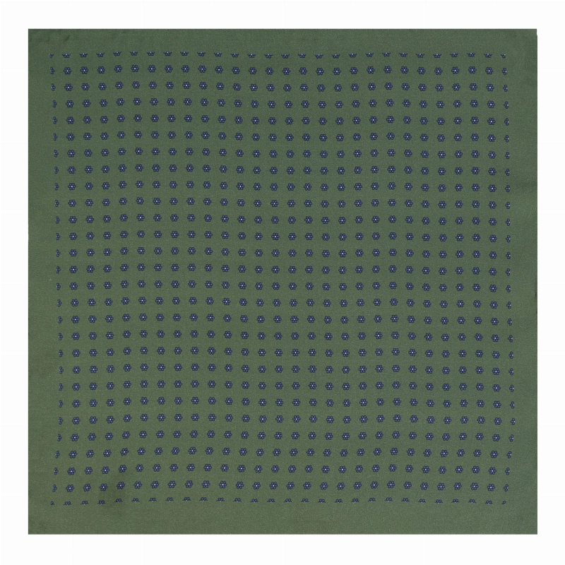 Poszetka jedwabna klasyczna zielona w mikrowzór / kwiatki EM