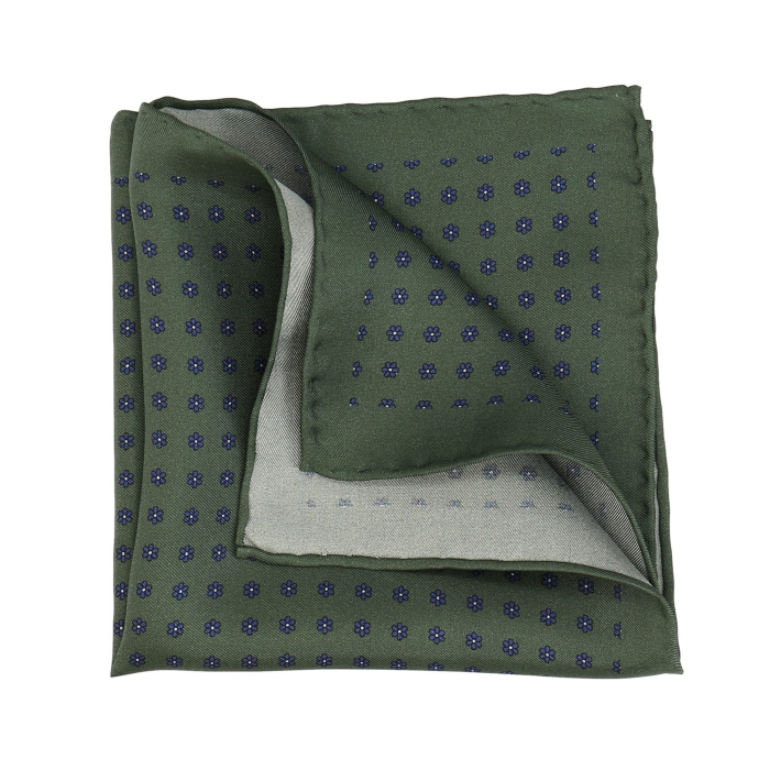 Poszetka jedwabna klasyczna zielona w mikrowzór / kwiatki EM
