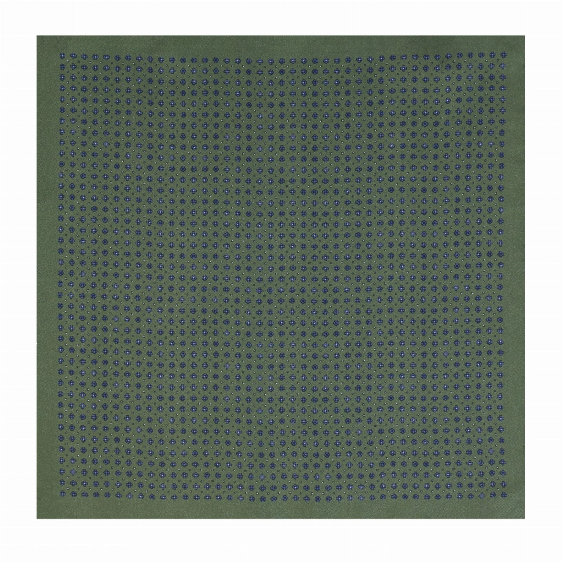 Poszetka jedwabna klasyczna zielona w mikrowzór / kwiatki