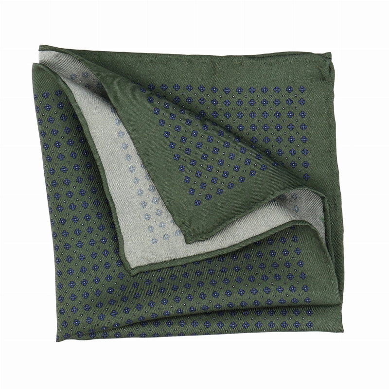Poszetka jedwabna klasyczna zielona w mikrowzór / kwiatki