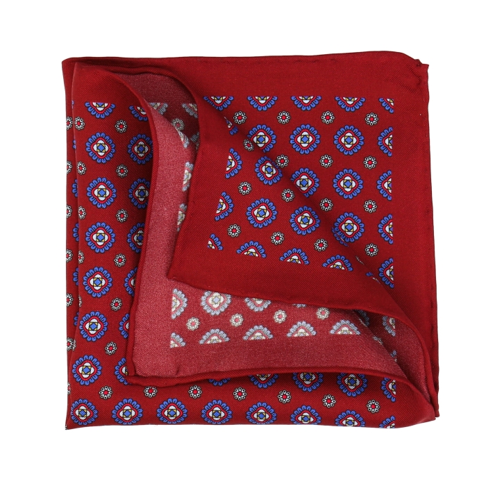 Poszetka jedwabna klasyczna czerwona w eleganckie wzory