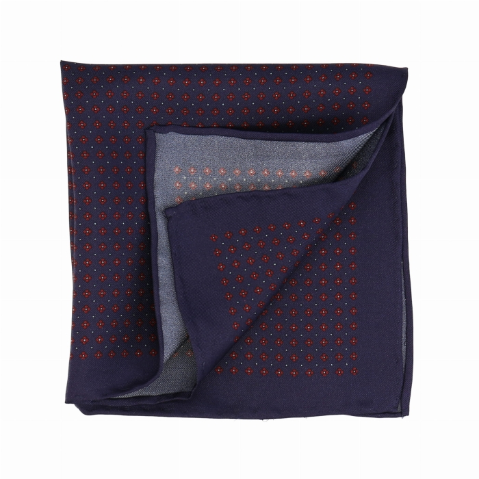 Poszetka jedwabna klasyczna granatowa w mikrowzór / kwiatki