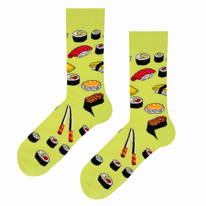 Skarpety kolorowe - neonowo zielone w sushi