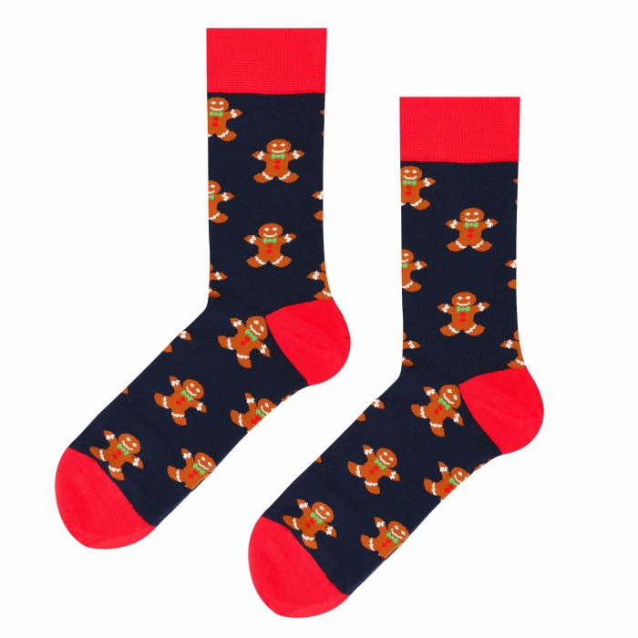 Skarpety świąteczne kolorowe - granatowe - pierniki / ciastka