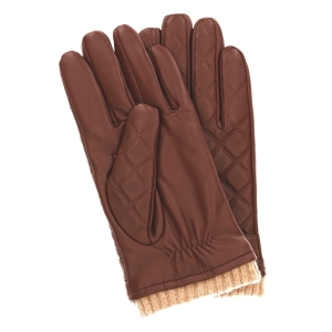 Rękawiczki skórzane eleganckie z wełną i pikowaniem - brązowe - skóra owcza - EM PREMIUM COLLECTION