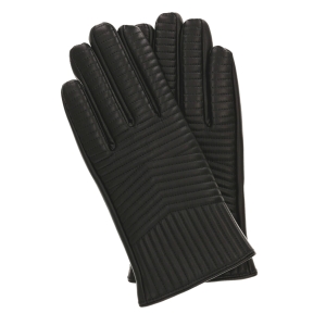 Rękawiczki skórzane eleganckie z pikowaniem - czarne - skóra owcza - EM PREMIUM COLLECTION