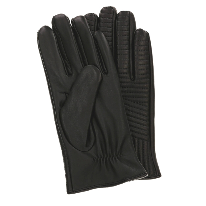 Rękawiczki skórzane eleganckie z pikowaniem - czarne - skóra owcza - EM PREMIUM COLLECTION